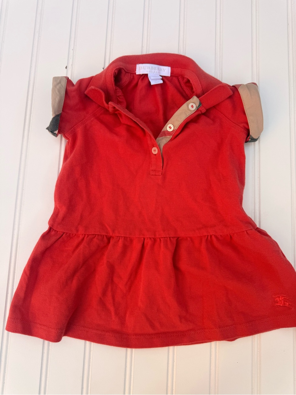 Burberry Coral Polo Peplum Dress with Tan Trim - 9 month baby girl